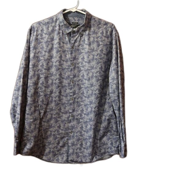 Bar III Blue Camouflage Casual Button Down Shirt LG - Picture 1 of 9
